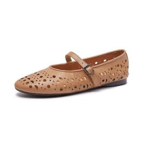 Hollow Out Leather Flat Mary Jane Ballet Flats
