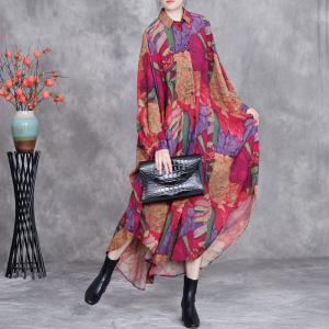 Colorful Patterned Silky Asymmetrical Caftan Dress
