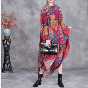 Colorful Patterned Silky Asymmetrical Caftan Dress
