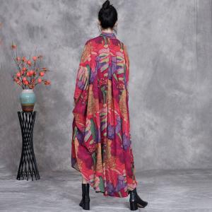Colorful Patterned Silky Asymmetrical Caftan Dress