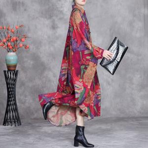 Colorful Patterned Silky Asymmetrical Caftan Dress