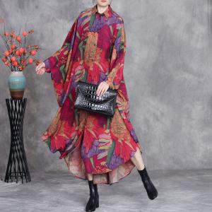 Colorful Patterned Silky Asymmetrical Caftan Dress