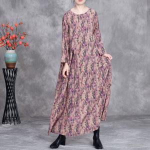 Purple Flowers Silky Loose Spring Dress