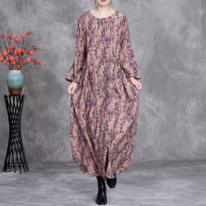 Purple Flowers Silky Loose Spring Dress