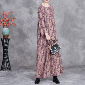 Purple Flowers Silky Loose Spring Dress