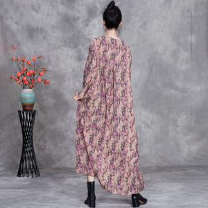Purple Flowers Silky Loose Spring Dress