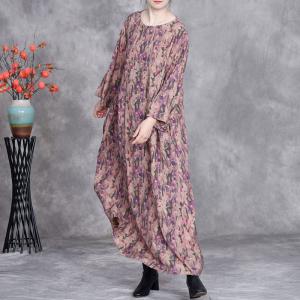 Purple Flowers Silky Loose Spring Dress