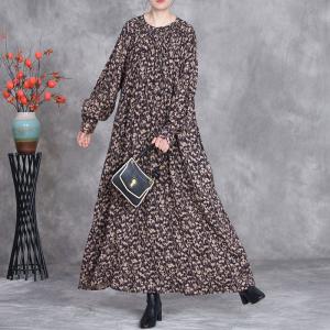 Senior Women Long Sleeves Loose Floral Dress