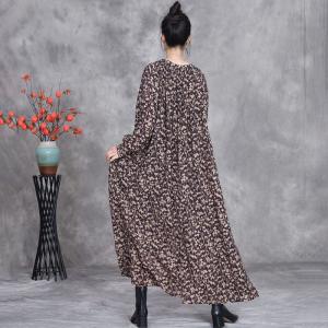Senior Women Long Sleeves Loose Floral Dress