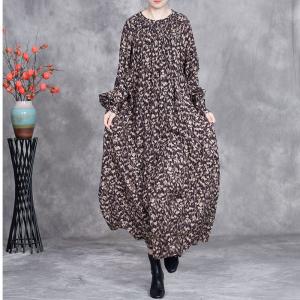 Senior Women Long Sleeves Loose Floral Dress