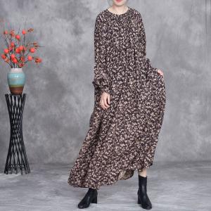 Senior Women Long Sleeves Loose Floral Dress