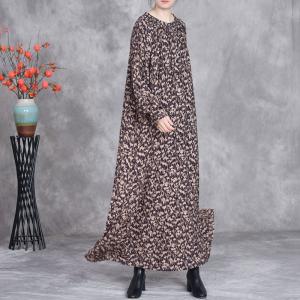 Senior Women Long Sleeves Loose Floral Dress