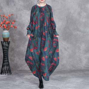 Loose-Fit Red Flowers Plus Size Maxi Dress