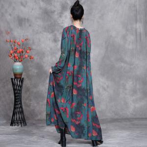 Loose-Fit Red Flowers Plus Size Maxi Dress