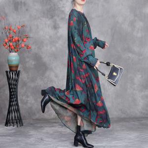 Loose-Fit Red Flowers Plus Size Maxi Dress