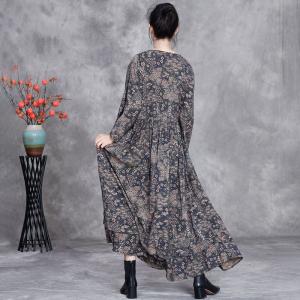 V-Neck Dense Printed High Waist Maxi Wrap Dress