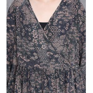 V-Neck Dense Printed High Waist Maxi Wrap Dress