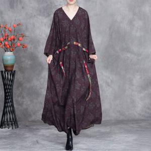 Colorful Belt V-Neck Plus Size Modest Dress