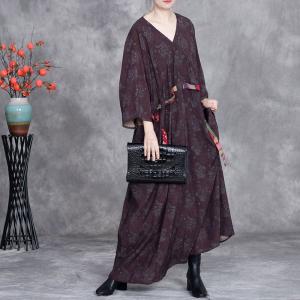 Colorful Belt V-Neck Plus Size Modest Dress