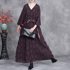 Colorful Belt V-Neck Plus Size Modest Dress