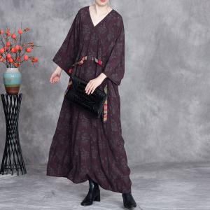 Colorful Belt V-Neck Plus Size Modest Dress