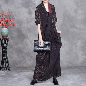 Oversized Patchwork Silky Maxi Front Cross Dress