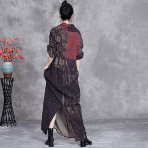 Oversized Patchwork Silky Maxi Front Cross Dress