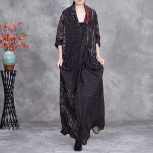 Oversized Patchwork Silky Maxi Front Cross Dress