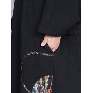 Folk Patchwork Plus Size Black Linen Caftan Dress