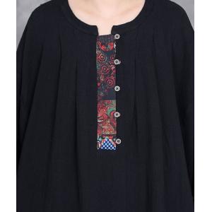 Folk Patchwork Plus Size Black Linen Caftan Dress