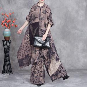 Tree Patterned Asymmetrical Flowing Tunic Shirt with Palazzo Pants