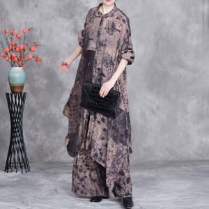 Tree Patterned Asymmetrical Flowing Tunic Shirt with Palazzo Pants