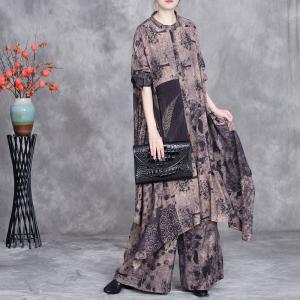 Tree Patterned Asymmetrical Flowing Tunic Shirt with Palazzo Pants