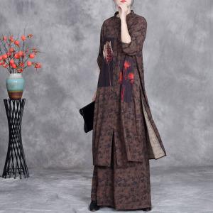 Tulip Patterned Silky Tunic with Wide Leg Pants Sets