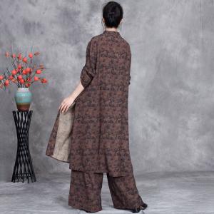 Tulip Patterned Silky Tunic with Wide Leg Pants Sets