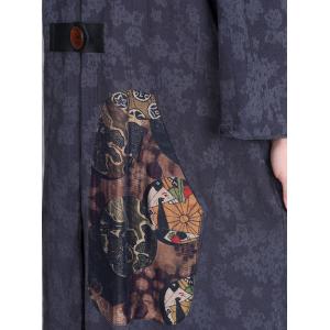 Ethnic Patchwork Big Buttons Cotton Linen Hooded Coat