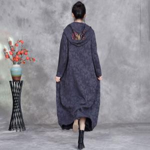 Ethnic Patchwork Big Buttons Cotton Linen Hooded Coat