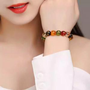 Six-Syllable Mantra Bracelet with Obsidian Beads