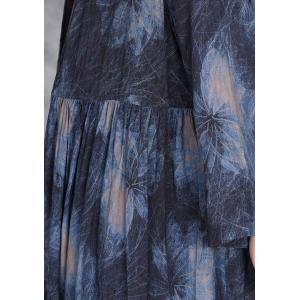Blue Patterned V-Neck Silky Cardigan with Loose Palazzo Pants
