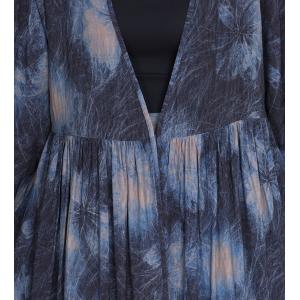 Blue Patterned V-Neck Silky Cardigan with Loose Palazzo Pants