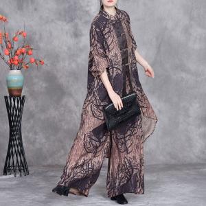 Flowing Chinese Pankou Tunic with Printed Silk Pants