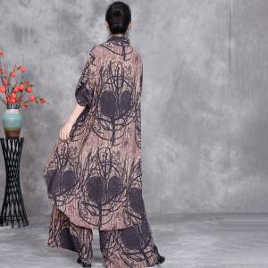 Flowing Chinese Pankou Tunic with Printed Silk Pants