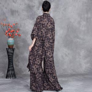 Patched Pocket Printed Tunic Cardigan with Wide Leg Pants
