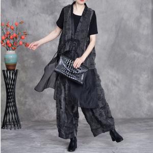 Tassel Pankou Silky Pleated Vest with Baggy Harem Pants