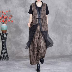 Tassel Pankou Silky Pleated Vest with Baggy Harem Pants