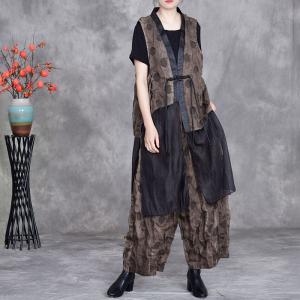 Tassel Pankou Silky Pleated Vest with Baggy Harem Pants