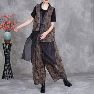Tassel Pankou Silky Pleated Vest with Baggy Harem Pants