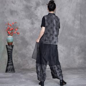 Tassel Pankou Silky Pleated Vest with Baggy Harem Pants