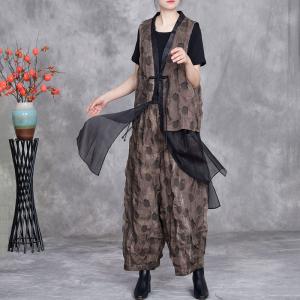 Tassel Pankou Silky Pleated Vest with Baggy Harem Pants