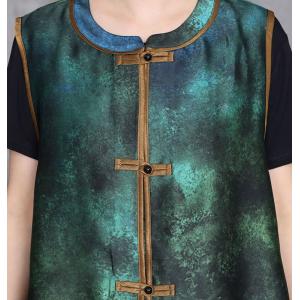 Frog Buttons Green Glittering Waistcoat with Printed Silk Pants